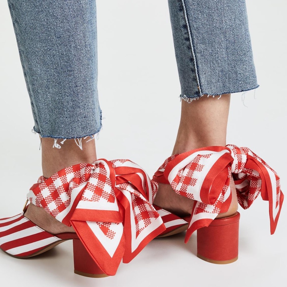NWOB Mother of Pearl Canvas Amber Mules in Red/White - Picture 2 of 5